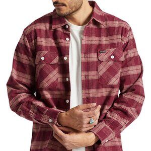 Brixton Bowery Stretch Long Sleeve Flannel Shirt Crimson